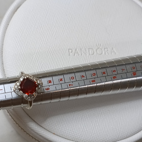 Pandora Vintage Crystalized Floral Fantasy Stirling Silver, Clear & Red Cz Ring - Picture 6 of 7
